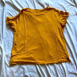 Golden yellow linen tee with cute ruffled sleeve